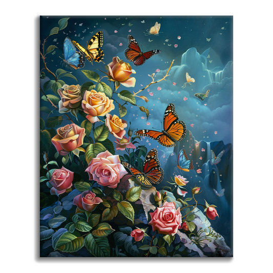 Mariposas y rosas – pintar por números