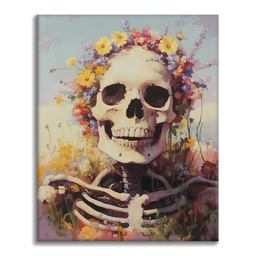 Calavera decorada con flores brillantes – pintar por números