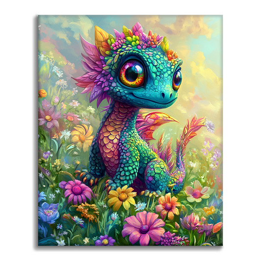 Encantador dragón arcoíris floreciente - Pintura por números