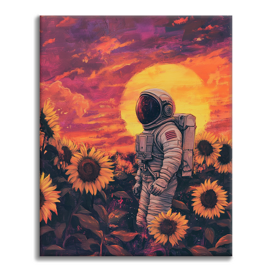 Astronauta en campos de girasoles – pintar por números