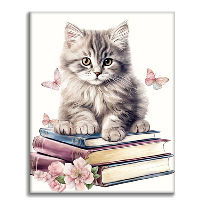 Schattige katten clipart met boeken - schilderen op nummer