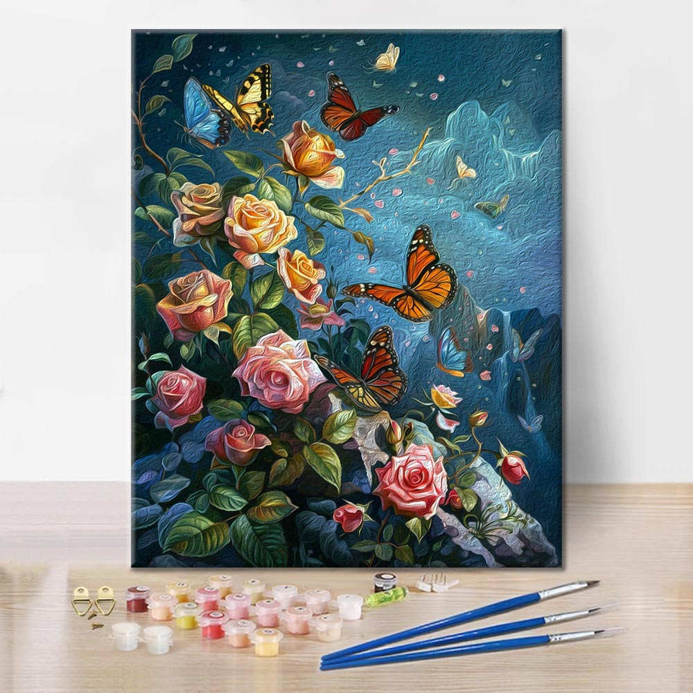 Mariposas y rosas – pintar por números