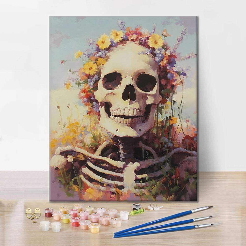 Calavera decorada con flores brillantes – pintar por números