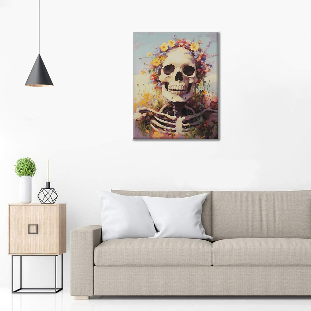 Calavera decorada con flores brillantes – pintar por números