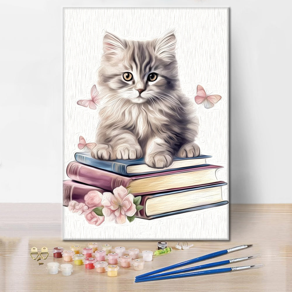 Schattige katten clipart met boeken - schilderen op nummer