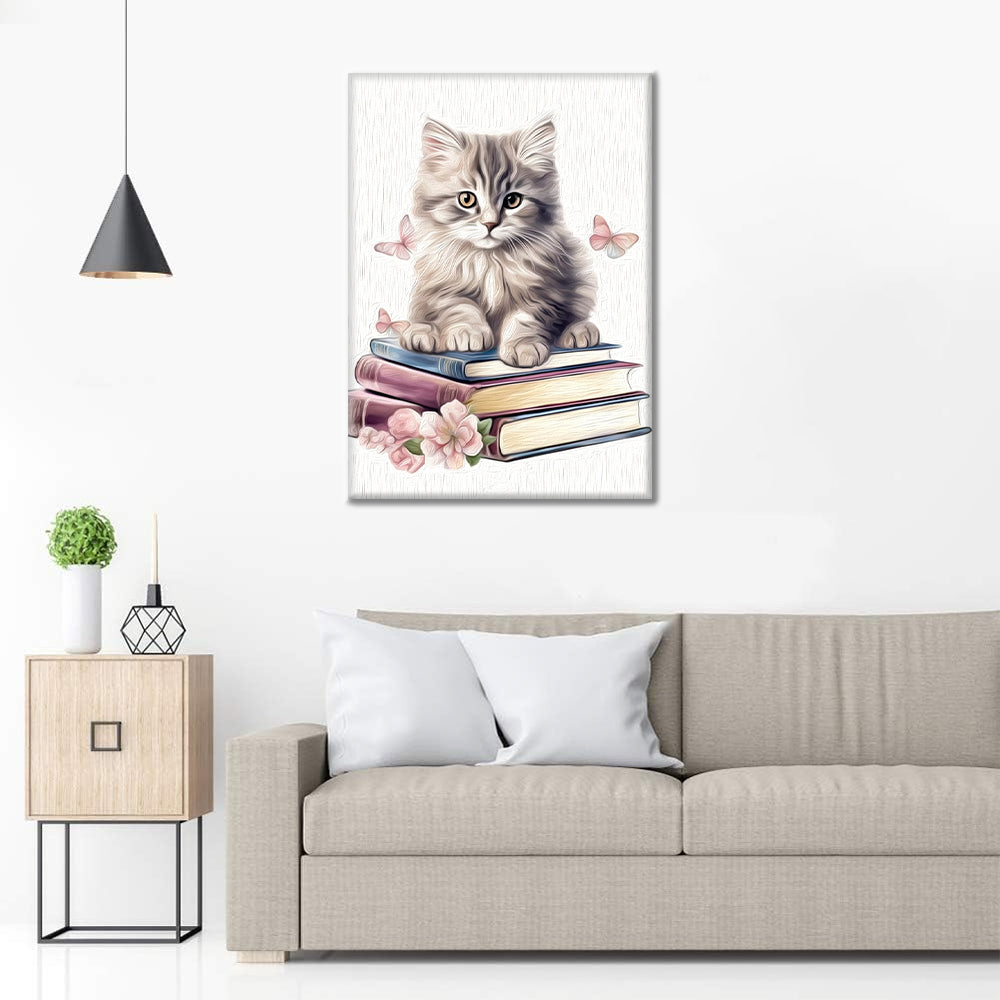 Schattige katten clipart met boeken - schilderen op nummer